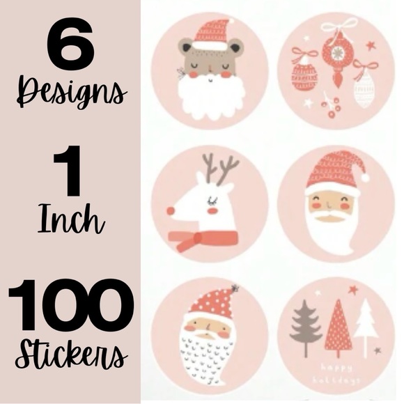 100 Ct Pink Christmas Stickers 1” Round - Picture 1 of 1